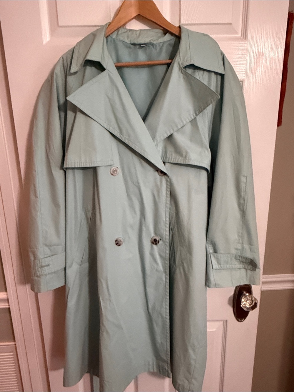 Classic Women's Double-Breasted Trench Coat - Mint Green, C&A, lined, 1-2XL